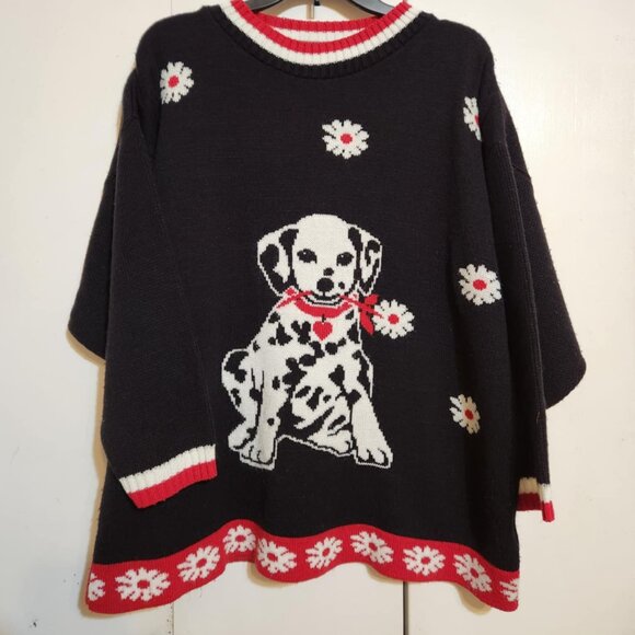 VTG 2X One Resouce Multicolored Dalmatian Puppy Floral Long Sleeve Ugly Sweater - Picture 1 of 7